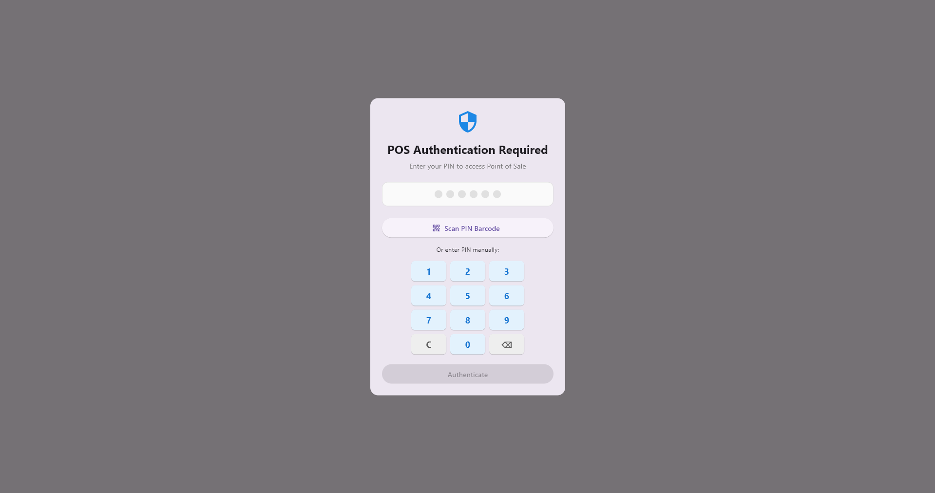 POS PIN login screen